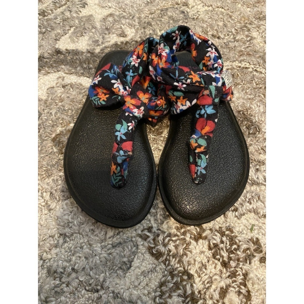 New Sanuk Toddler Girl Floral Sandals Flip Flops Size 7-8 Beach